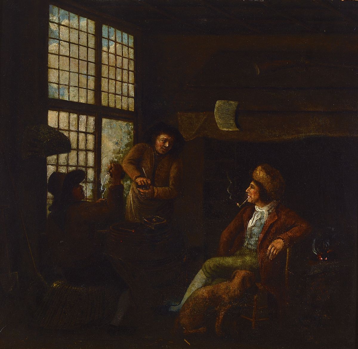 Niederländischer Künstler, 18. Jh., In der Wirtsstube, Öl/Lwd/Platte, ca. 45 x 46 cm, Rahmen
