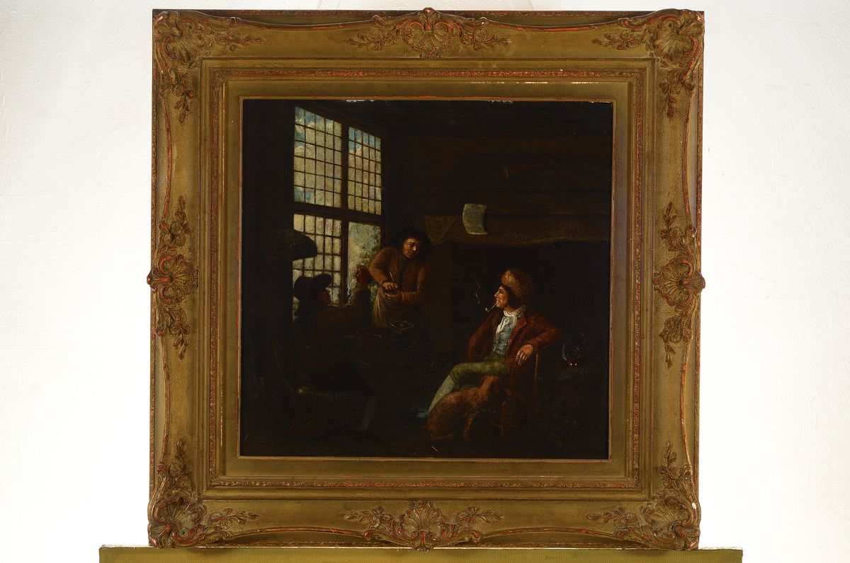 Detail k: Niederländischer Künstler, 18. Jh., In der Wirtsstube, Öl/Lwd/Platte, ca. 45 x 46 cm, Rahmen