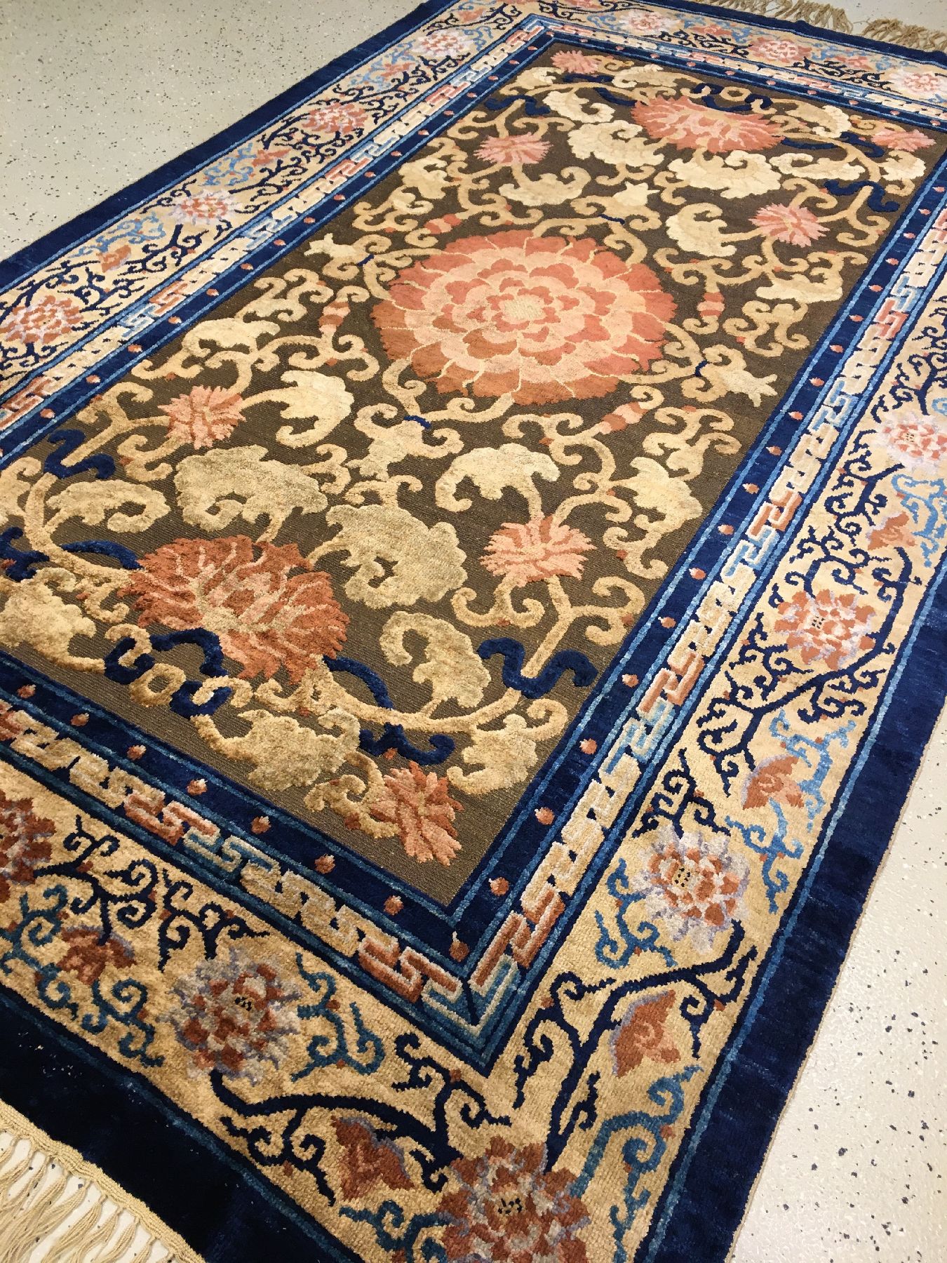 Detail b: Feiner kaiserlicher Seiden Peking "Palastteppich" mit Gold-Metallbrokat antik (Qing Dynastie) "Gemacht für die kaiserlichen Paläste ...