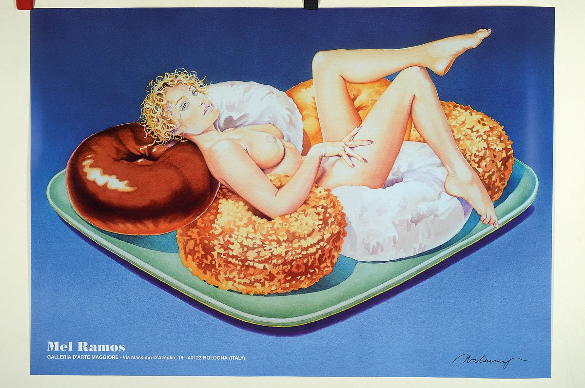 Detail k: Mel Ramos, 1935- 2018, Offset, "Donut Doll", handsigniert/ Gefälligkeitssignatur, ca. 48 x 68 cm