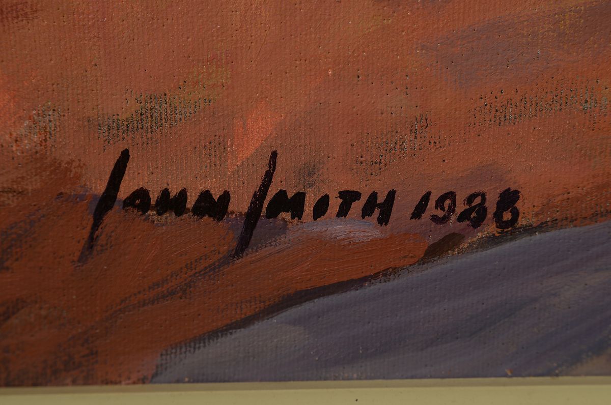 Detail a: John Smith, geb. 1944, Südafrikanischer Künstler, Tal in Südafrika, Öl/Platte, ca. 90 x 135 cm, Rahmen