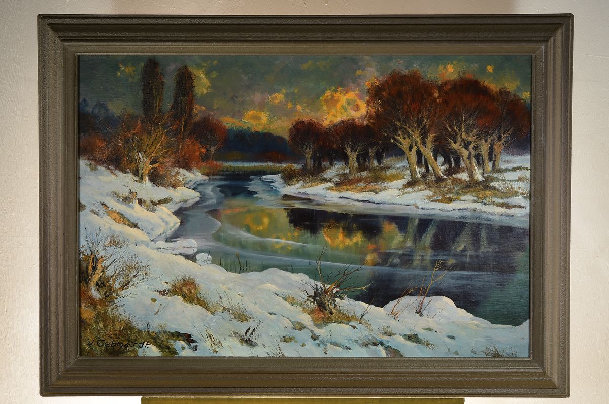 Detail k: Johannes Gebhardt, 1898 - 1970 Lampertheim, Winterlandschaft bei Lampertheim, Altrhein bei Lampertheim, "Tauwetter", verso bezeichnetund ...