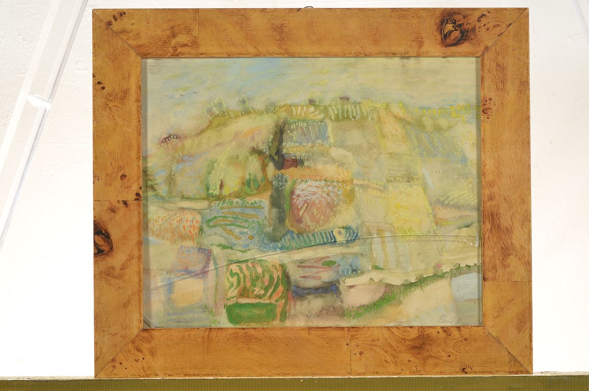 Detail k: Eduard Bagheer, Hamburg 1901 - 1967, Aquarell, Landschaft mit Feldern, Drauf- und Vordersicht gleichzeitig dargestellt, differenzierte Auffassung der ...