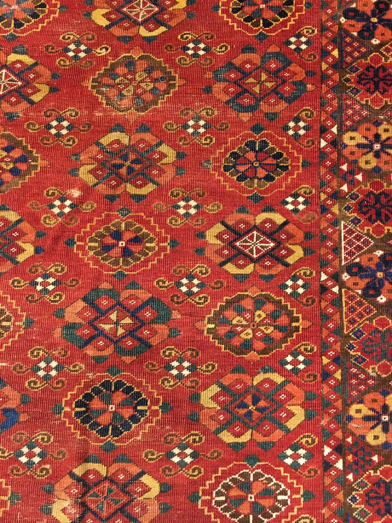 Detail f: Früher feiner Beschir "Hauptteppich" antik (Mina-Khani), Turkmenistan Amu-Darja, 1.Hälfte 19.Jhd., Wolle geknüpft auf Wolle. Seltener ...