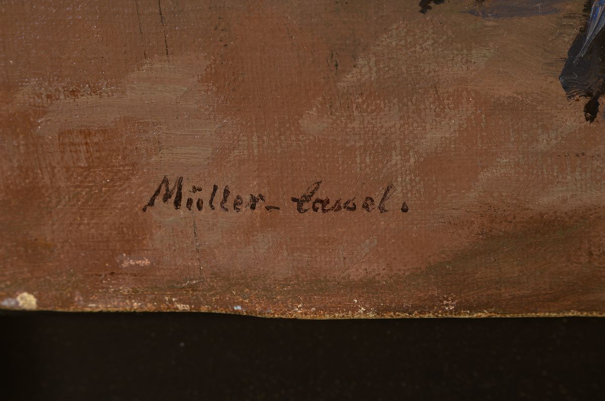 Detail a: Adolf Leonhard Müller-Cassel, 1864 Kassel- 1943 ebenda, Maler in Düsseldorf und Berlin, zuletzt wirkte er in Kassel, hier: Darstellung des ...