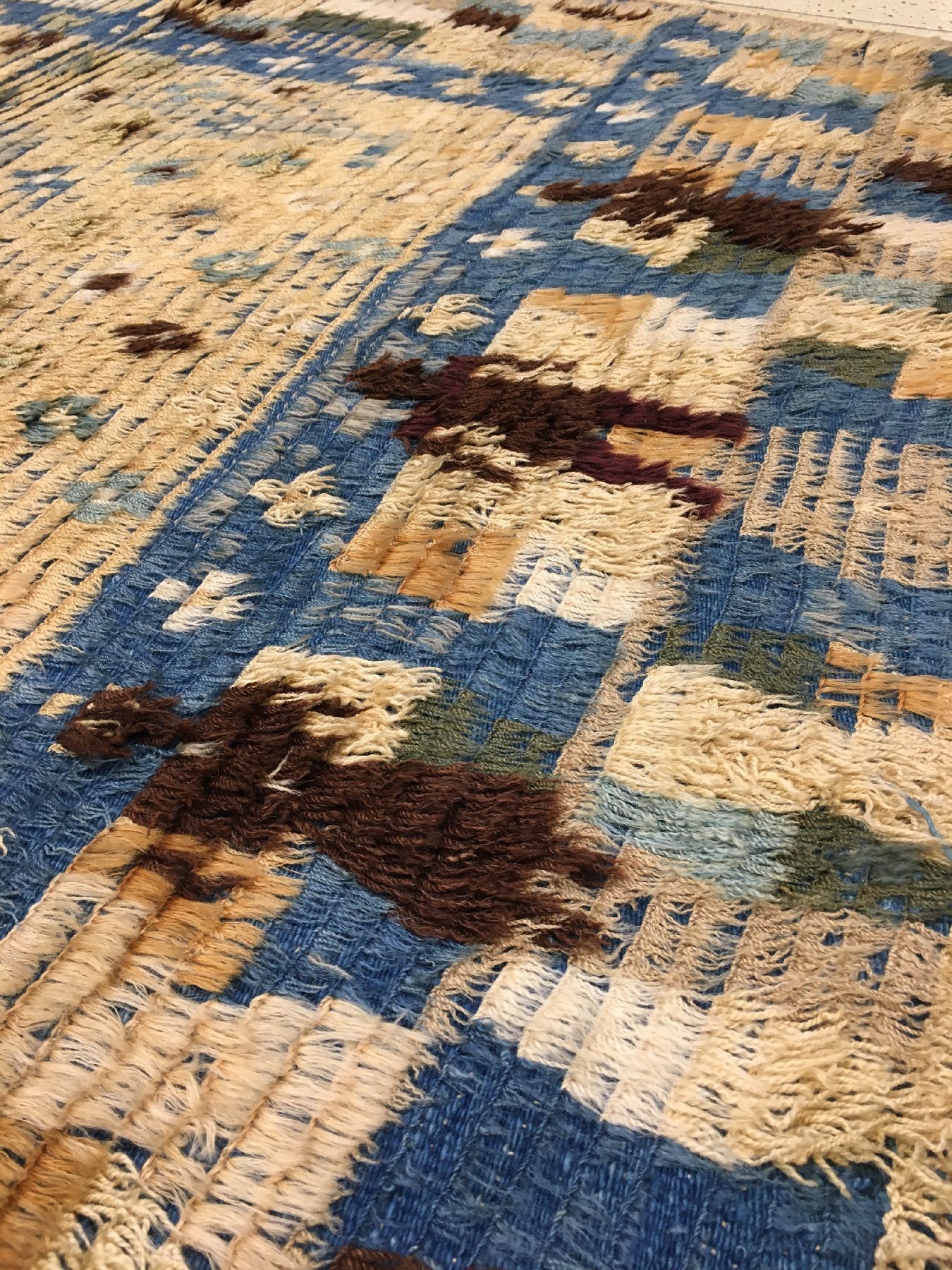 Detail c: Seltener früher Rya antik (Publiziert bei Bausback), Schweden, Datiert um 1797, Wolle geknüpft auf Wolle. Publizierter schwedischer Rya Teppich ...