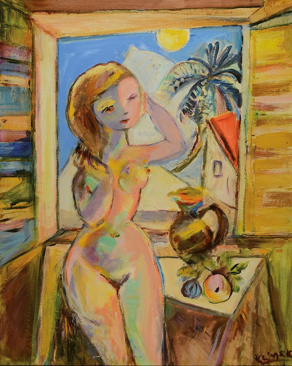 Ludwig Klimek (1912 - 1992), Frauenakt vorm Fenster, Öl/Lwd., signiert, ca. 82x64 cm, Rahmen