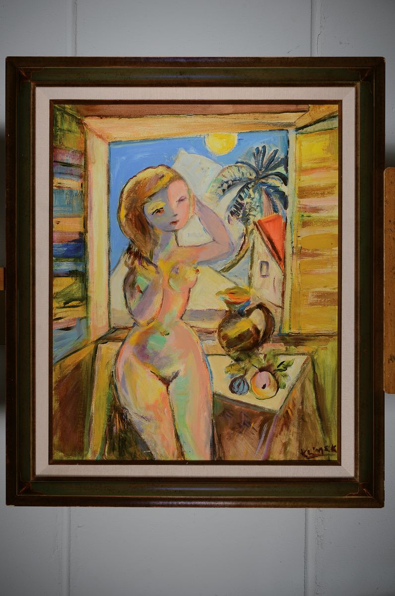Detail k: Ludwig Klimek (1912 - 1992), Frauenakt vorm Fenster, Öl/Lwd., signiert, ca. 82x64 cm, Rahmen