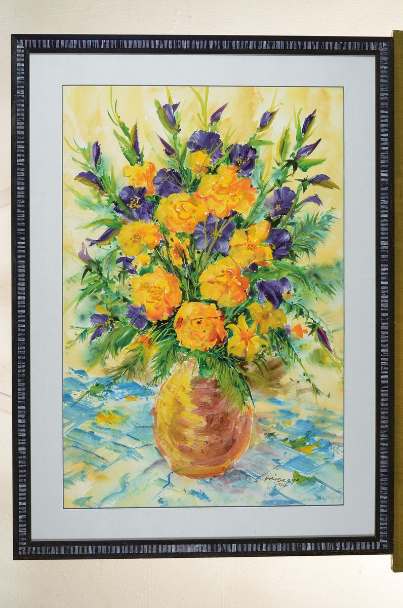 Detail k: Heiner Deege, 1920 Hassloch -2007, Blumenstillleben mit Vase, Aquarell, rechts unten signiert und datiert 1998, rückseitig Widmung, unter Glas ...