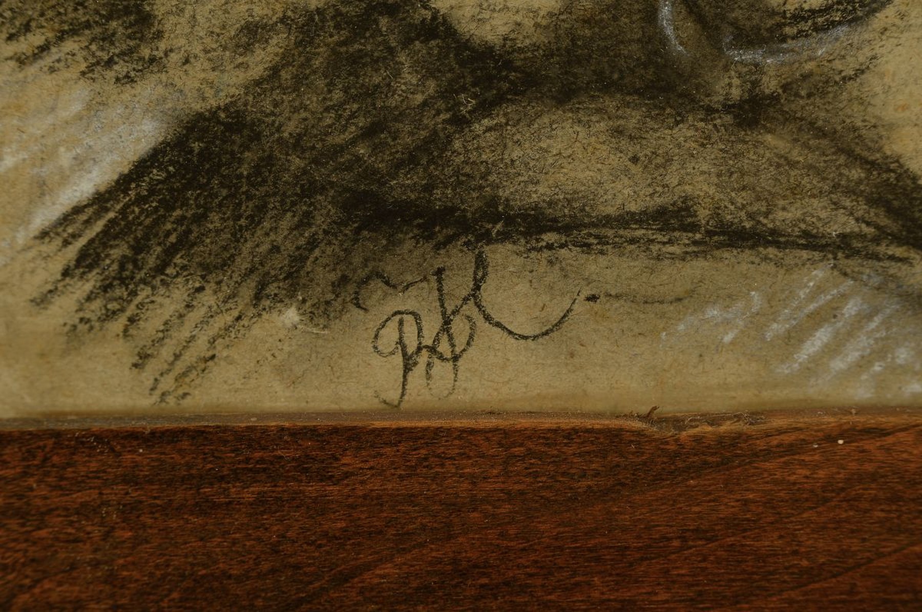 Detail a: Monogrammist RH, wohl Münchener Schule um 1900, Venus von Milo mit kritischem Künstler in der Auseinandersetzung mit dem Schönen, Kohlezeichnung, ...