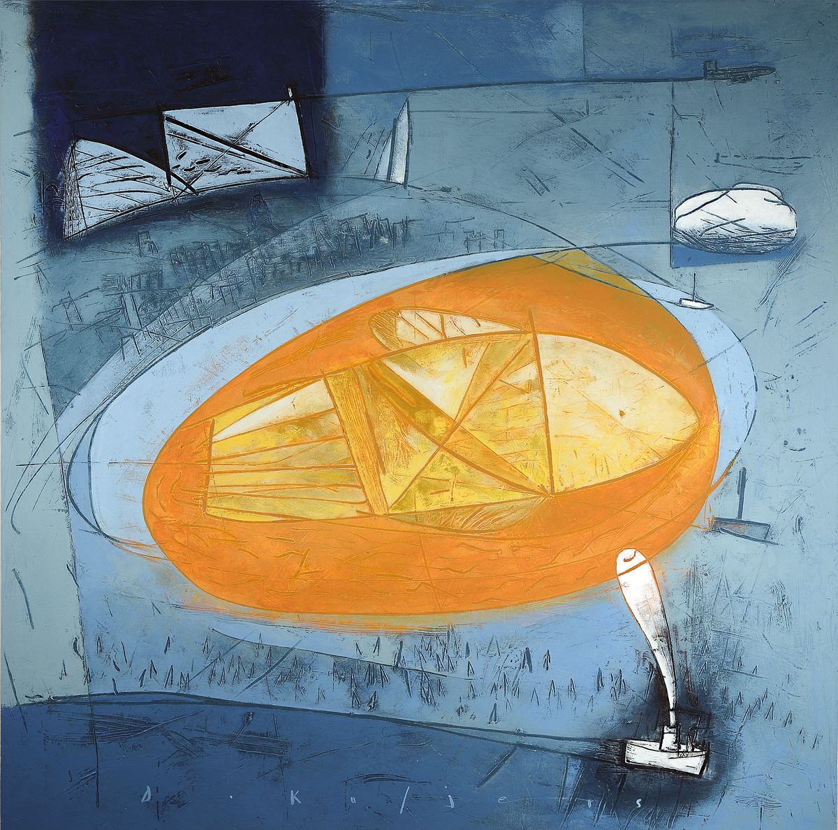 David Kuijers, 1962 in Vanderbijlpark bei Johannesburg geboren, "The Golden Fish" vor der stil. Stadtkulisse von Kapstadt, Acryl/Lwd, ...