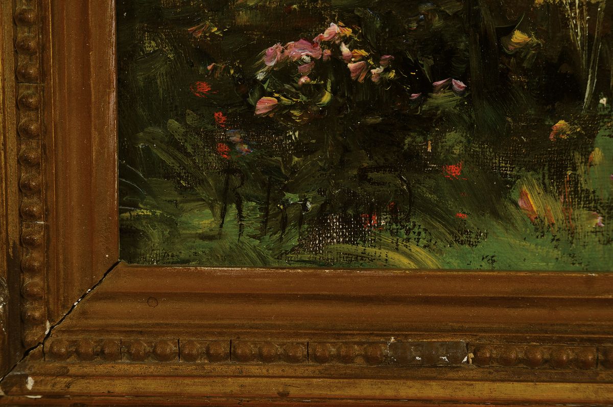 Detail a: Unbekannter holländischer Künstler, um 1900-10, Bauerngehöft mit Personenstaffage, impressionistische Sicht, Öl/Lwd, links unten signiert R. ...