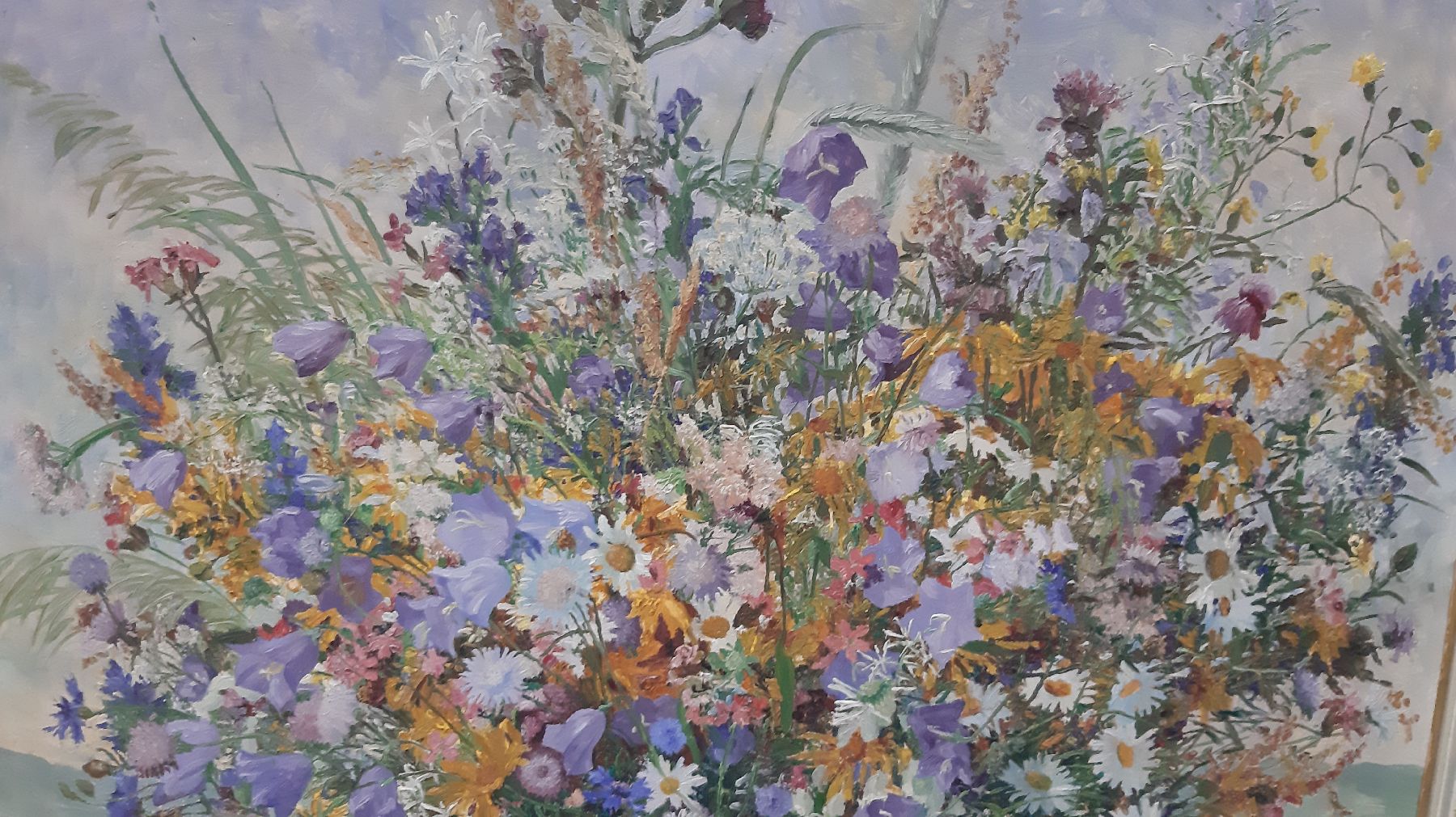 Detail d: Willy Deutschmann, 1880 Oberflörsheim- 1960 Petersbächel, Stillleben mit Sommerblumen aus der Pfalz, lebendiger durchgehender Duktus, zentrische ...