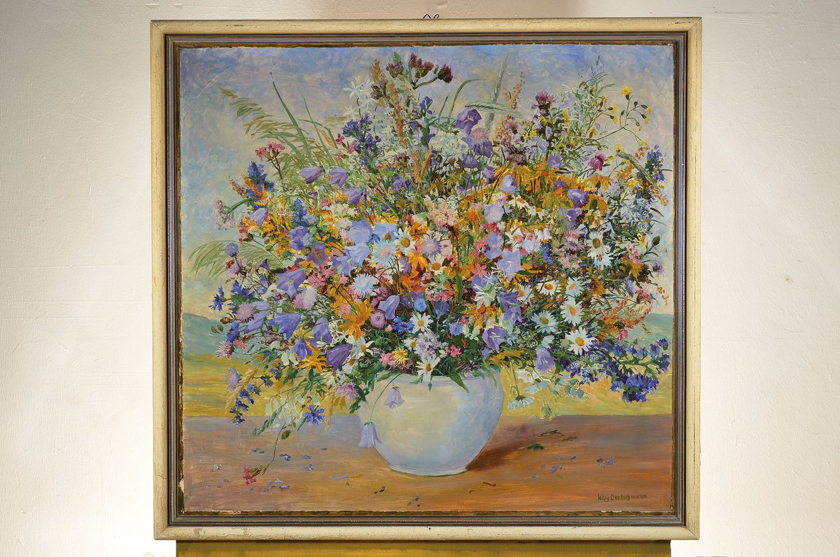 Detail k: Willy Deutschmann, 1880 Oberflörsheim- 1960 Petersbächel, Stillleben mit Sommerblumen aus der Pfalz, lebendiger durchgehender Duktus, zentrische ...