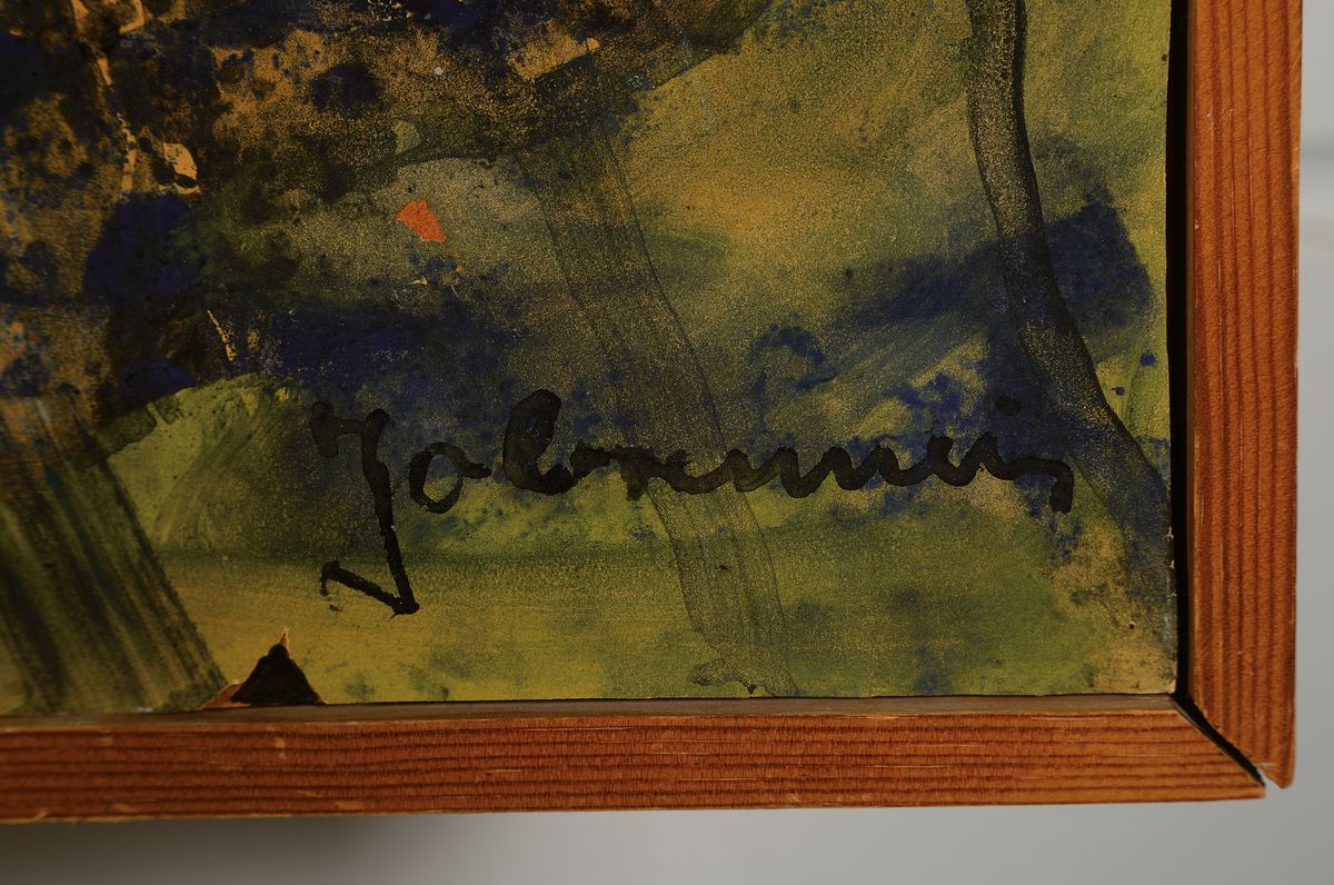 Detail a: Jo Brenneis,1910-1994, abstrakte Komposition, Öl/Platte, signiert ca. 63 x 85 cm, Rahmen