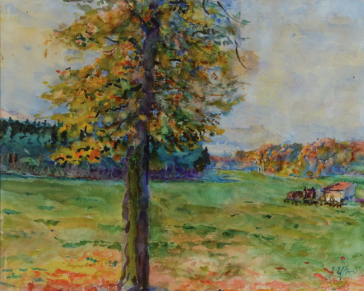 Detail a: Johannes Paul Ufer, 1874 Sachsenburg - 1958 Dresden, Drei Gouachen, Westpfalz, in stiltypischer Manier der 40er Jahre, Vorder- u. Mittelgrund in ...