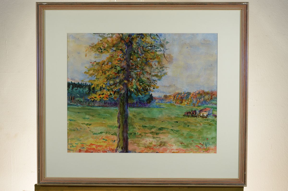 Detail l: Johannes Paul Ufer, 1874 Sachsenburg - 1958 Dresden, Drei Gouachen, Westpfalz, in stiltypischer Manier der 40er Jahre, Vorder- u. Mittelgrund in ...