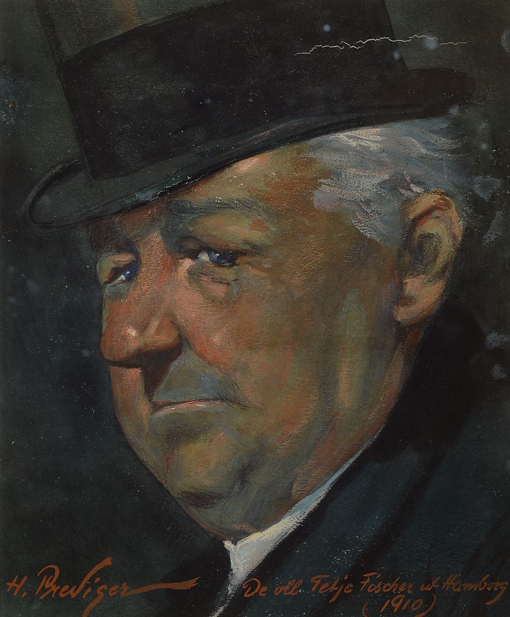 Hermann Prediger, 1886-1970, Hamburger Zeichner und Maler, hier: Portrait "De oll Tetje Fischer ut Hamburg", Pastell/Papier, li. unten ...
