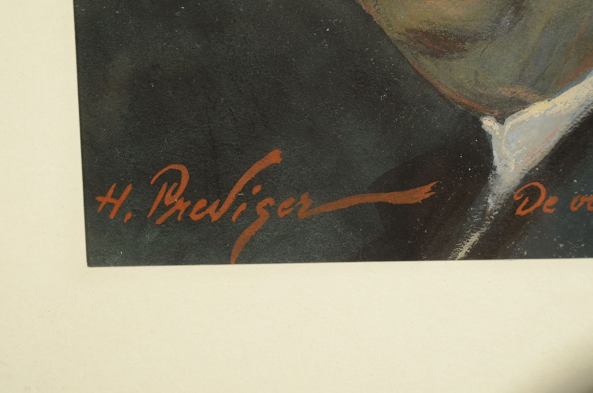 Detail a: Hermann Prediger, 1886-1970, Hamburger Zeichner und Maler, hier: Portrait "De oll Tetje Fischer ut Hamburg", Pastell/Papier, li. unten ...