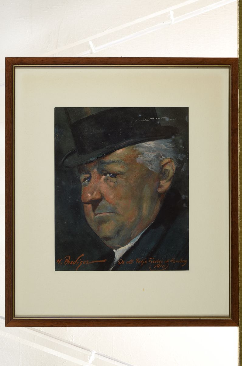 Detail k: Hermann Prediger, 1886-1970, Hamburger Zeichner und Maler, hier: Portrait "De oll Tetje Fischer ut Hamburg", Pastell/Papier, li. unten ...