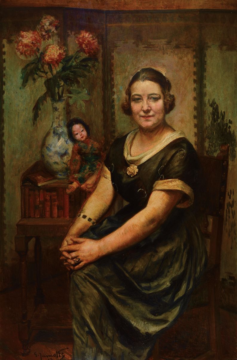 Georges Bernard Jamotte, 1880-1942, belgischer Portrait- und Stilllebenmaler, hier: Portrait einer gutbürgerlichen Dame, gesellschaftlicher und ...