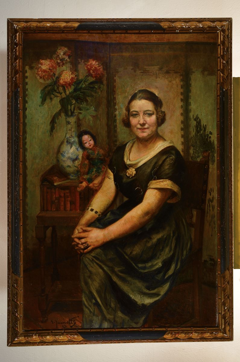 Detail k: Georges Bernard Jamotte, 1880-1942, belgischer Portrait- und Stilllebenmaler, hier: Portrait einer gutbürgerlichen Dame, gesellschaftlicher und ...