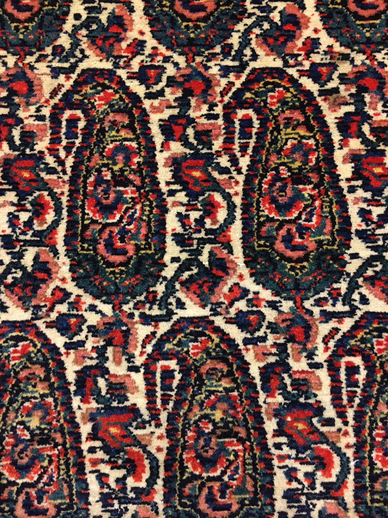 Detail f: Sehr feiner Senneh "Haftrang" antik (Multicolor Fransen und Kettfäden), Nordwestpersien, 19.Jhd., Korkwolle geknüpft auf mehrfarbige ...