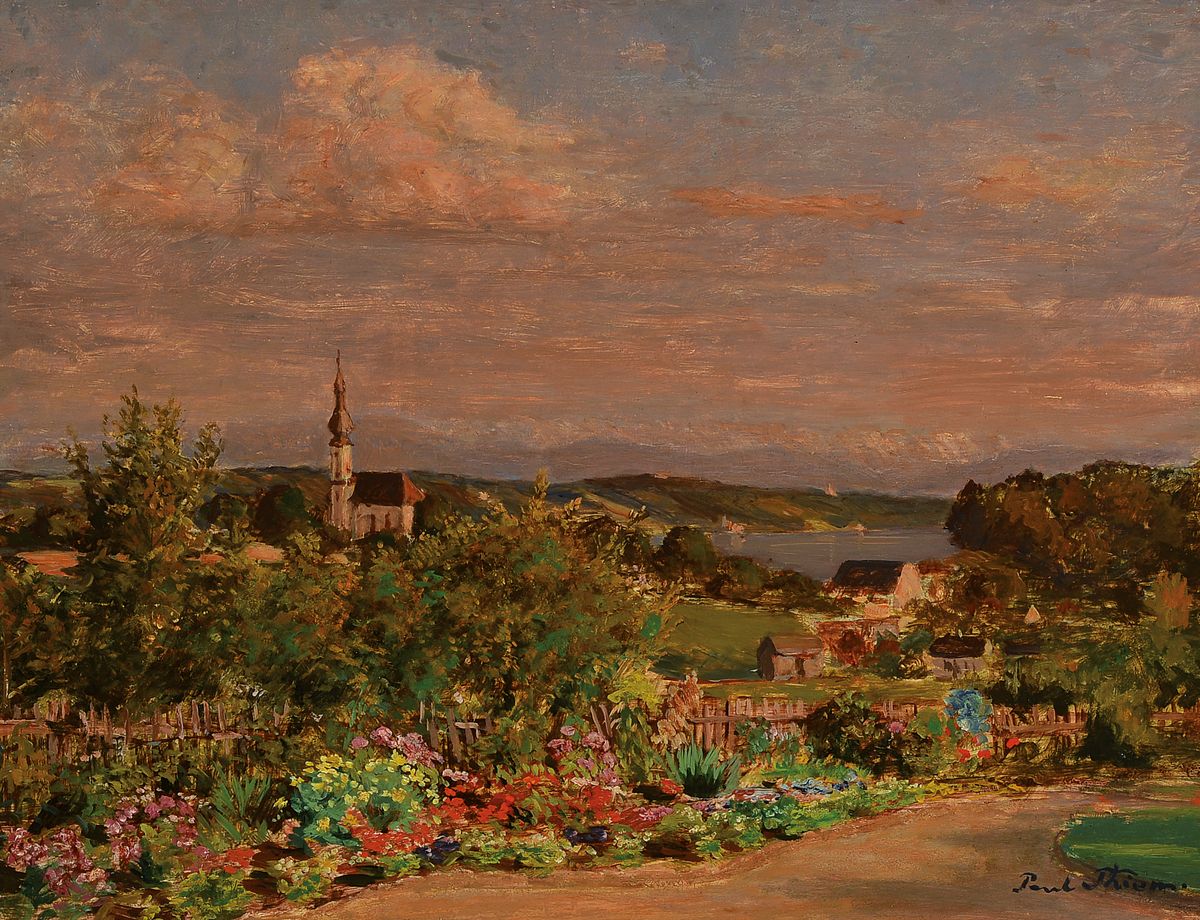 Paul Thiem, 1858 Berlin- 1922 Starnberg, Studium an der KA München, in Starnberg ansässiger Maler, hier sommerliche Landschaft mit Blick wohl auf ...