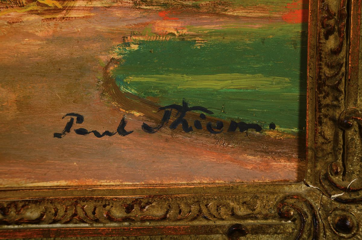 Detail a: Paul Thiem, 1858 Berlin- 1922 Starnberg, Studium an der KA München, in Starnberg ansässiger Maler, hier sommerliche Landschaft mit Blick wohl auf ...