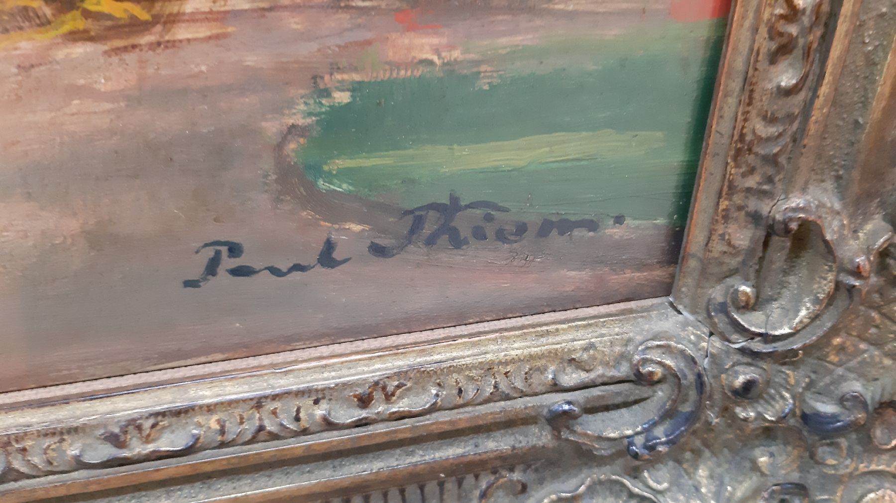 Detail d: Paul Thiem, 1858 Berlin- 1922 Starnberg, Studium an der KA München, in Starnberg ansässiger Maler, hier sommerliche Landschaft mit Blick wohl auf ...