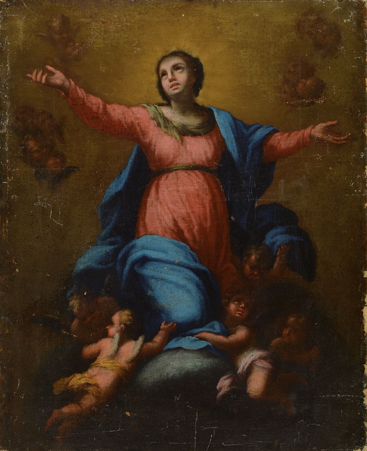 Kopie nach Guido Reni (1575-1642), um 1770, Maria Himmelfahrt, Öl/Lwd, doubliert, altersbed. krakeliert, l. besch. u. teilrestauriert, ca. 71x59 cm