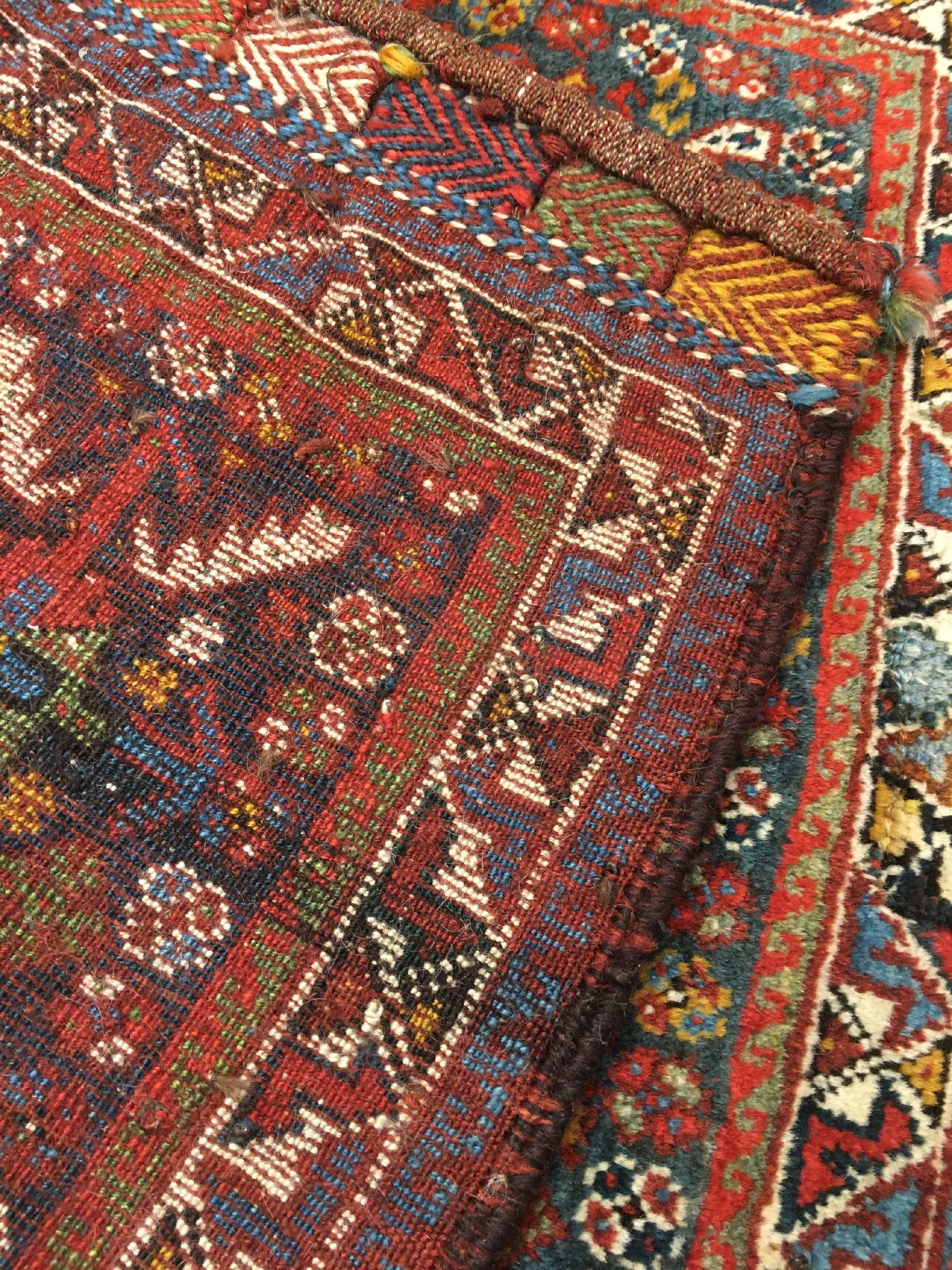 Detail f: Khamseh "Taschefront" antik, Südwestpersien Fars-Region, 19.Jhd., Wolle geknüpft auf Wolle/Ziegenhaar. Große Taschenfront der Khamseh ...