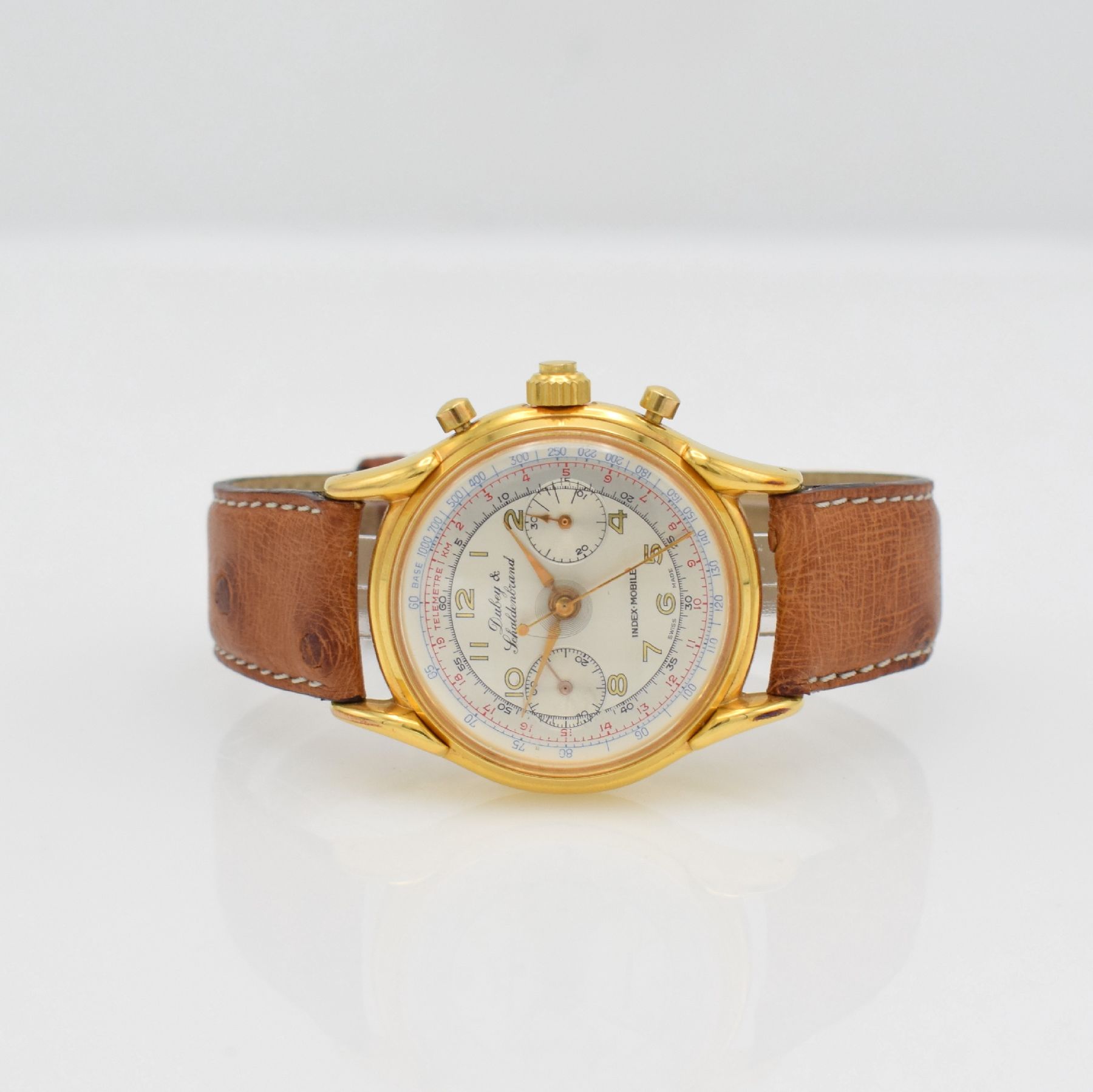 DUBEY & SCHALDENBRAND Chronograph Index-Mobilemit Semi-Rattrapante, Schweiz um 1945/1990, Handaufzug, aus Restbeständen montierte Werke von ca. ...