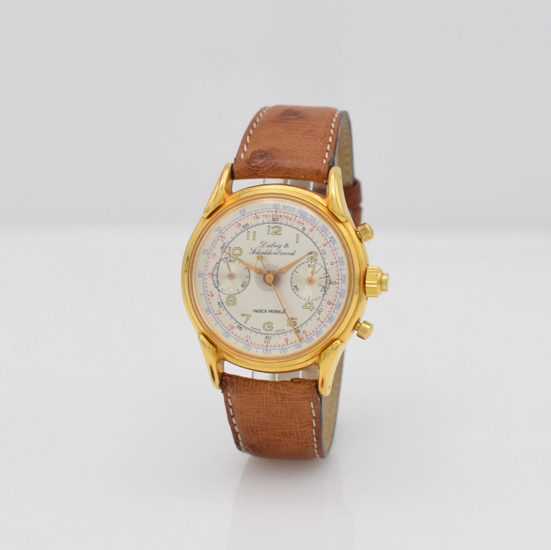 Detail b: DUBEY & SCHALDENBRAND Chronograph Index-Mobilemit Semi-Rattrapante, Schweiz um 1945/1990, Handaufzug, aus Restbeständen montierte Werke von ca. ...