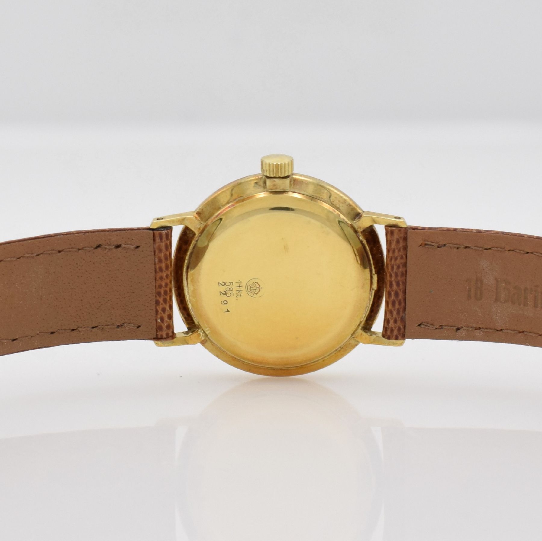 Detail g: Konvolut: 3 Armbanduhren in GG 585/000, Deutschland ca. 1945 - 1960, gedr. Geh., 1.: JUNGHANS Handaufzug Kal. 87/10, silb. Zifferbl., gold. Zeiger, ...
