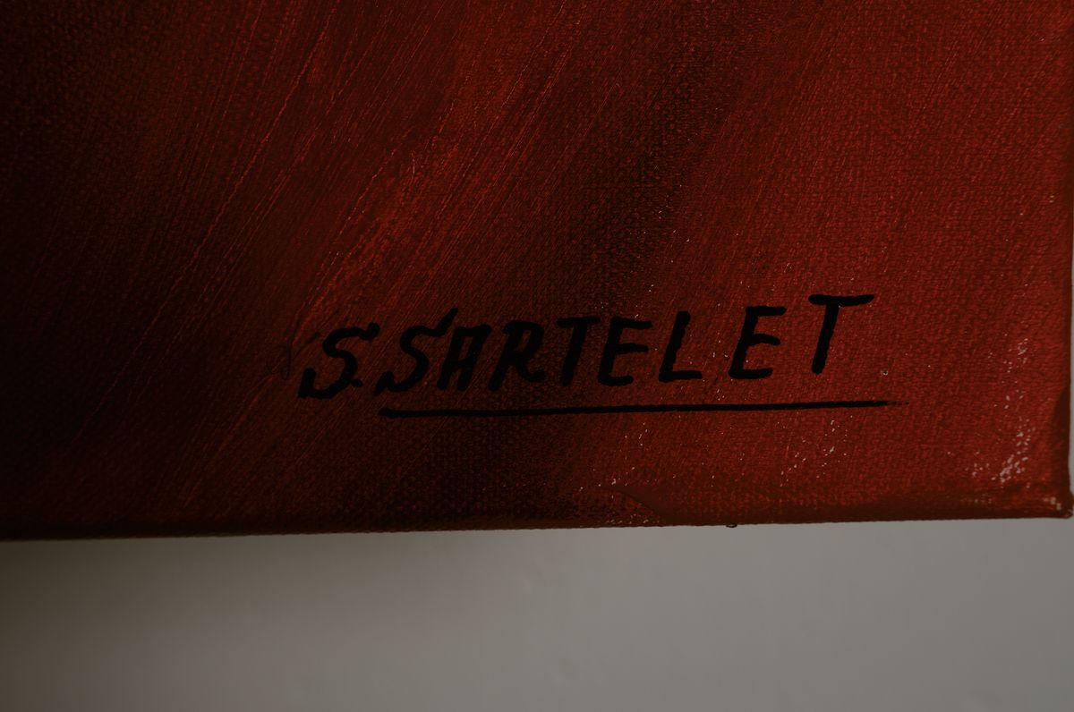 Detail a: Silvia Sartelet, geb. 1947 Berlin, zeitgenössische Künstlerin in der Pfalz ansässig, abstrakte Komposition, signiert ca. 100 x 100 cm