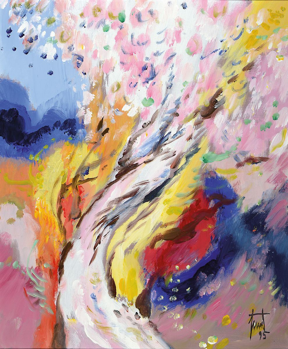 Georg Günther Zeuner, 1923 Dresden - 2011 Speyer, "Erste Blüte", Acryl/Lwd, signiert und dat. 95, 60 x 50 cm, Rahmen ca. 68.5 x 58.5 cm, ...