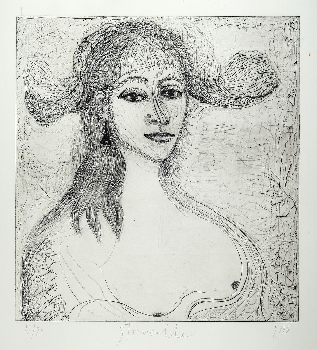 Srawalde, Russ auf Papier, Kaltnadelradierung, signiert und datiert 2005, nummeriert 15/26, Motive ca. 53x49cm, unter Glas gerahmt, ca. 100x71cm