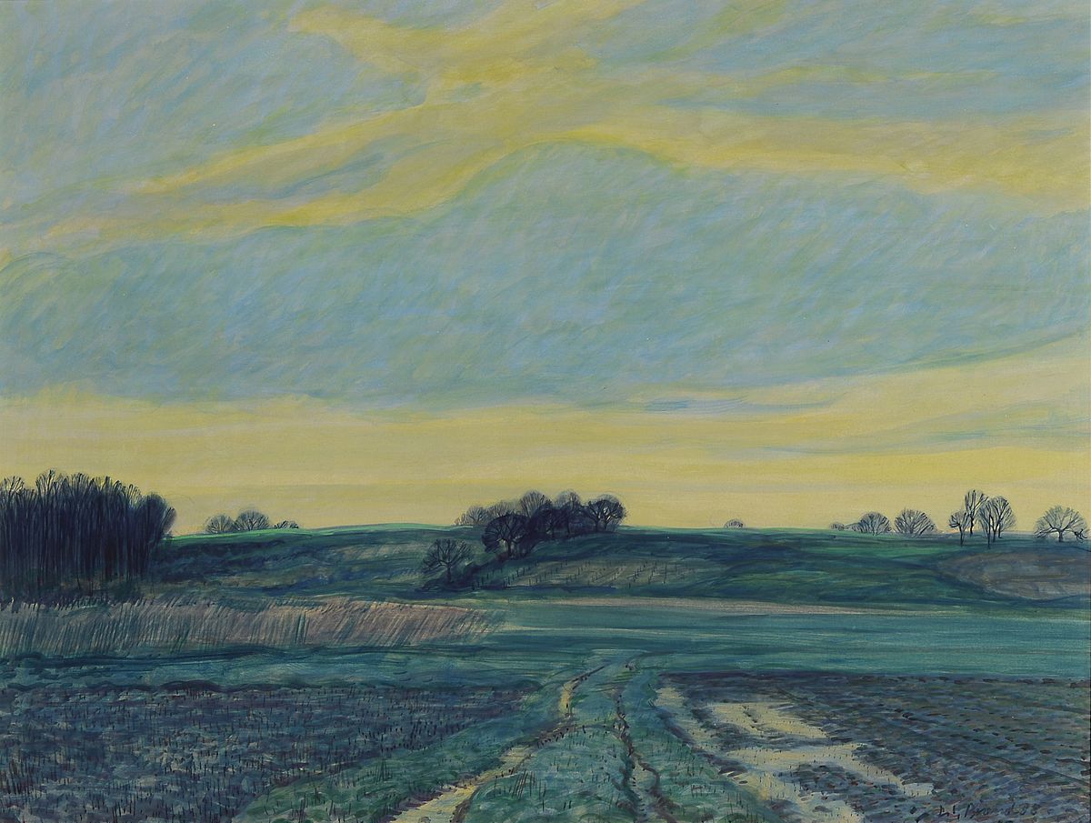 Werner Brand, geb. 1933 Löbbau, Sonnenuntergang zwischen Hardt und Kuhardt (ist auch rückseitig bezeichnet), signiert, datiert 1998, Passepartout ...
