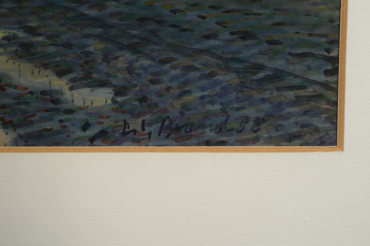 Detail a: Werner Brand, geb. 1933 Löbbau, Sonnenuntergang zwischen Hardt und Kuhardt (ist auch rückseitig bezeichnet), signiert, datiert 1998, Passepartout ...