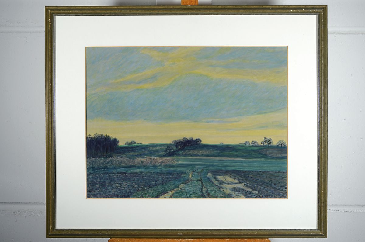 Detail k: Werner Brand, geb. 1933 Löbbau, Sonnenuntergang zwischen Hardt und Kuhardt (ist auch rückseitig bezeichnet), signiert, datiert 1998, Passepartout ...