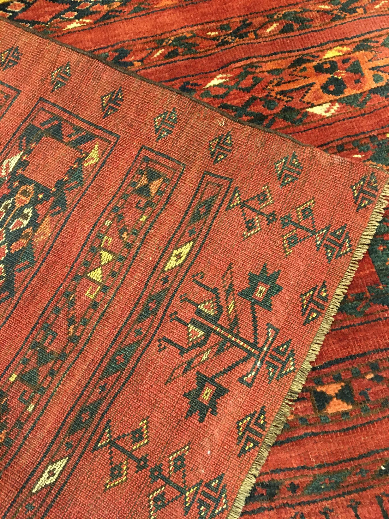Detail h: Großer Beschir "Tschowal" antik, Turkmenistan Amu-Darja, Mitte 19.Jhd., Wolle geknüpft auf Wolle. Große farbenfrohe Zelttasche der ...