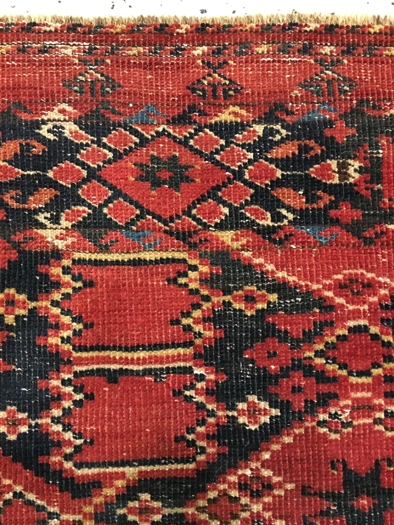 Detail e: Feine Beschir "Tschowal" antik, Turkmenistan Amu-Darja, 1.Hälfte 19.Jhd., Wolle geknüpft auf Wolle. Seltene frühe Zelttasche der ...