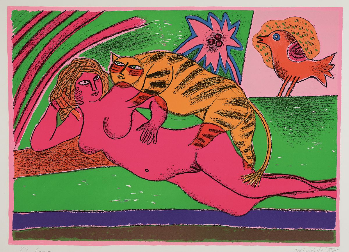 Corneille, 1922-2010, Mappe mit 4 Farblithografien, aus der Edition Galerie Silkeborg, je signiert, nummeriert, Blatt ca. 50x65cm