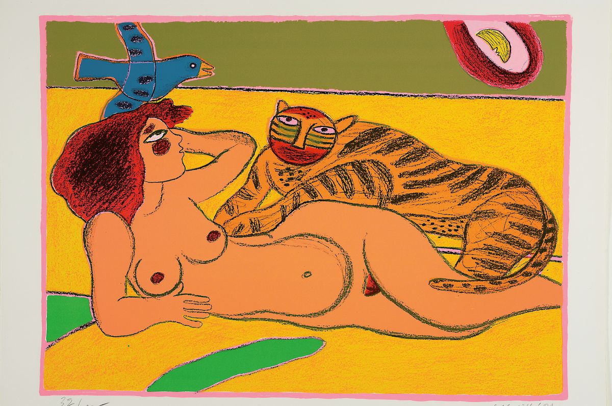 Detail l: Corneille, 1922-2010, Mappe mit 4 Farblithografien, aus der Edition Galerie Silkeborg, je signiert, nummeriert, Blatt ca. 50x65cm