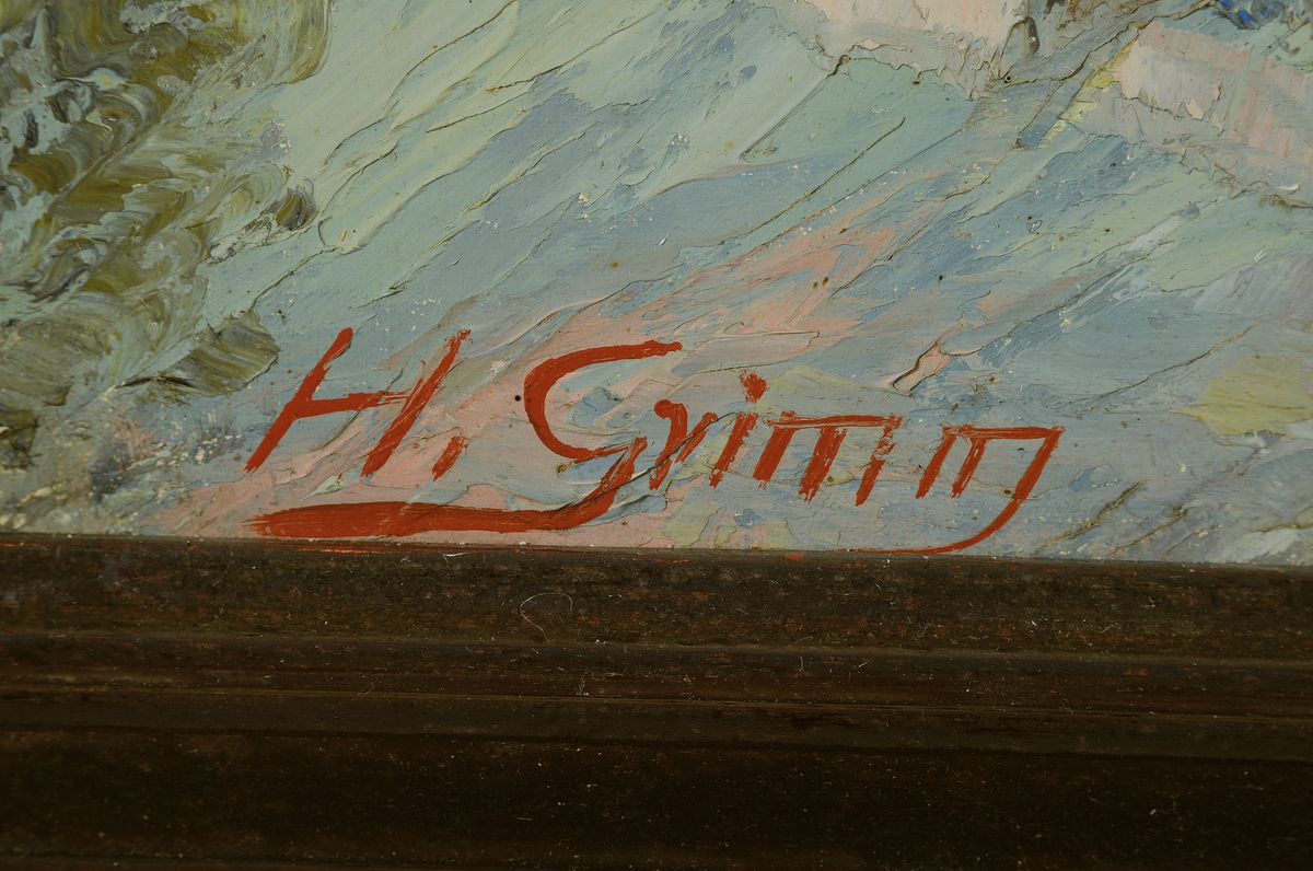 Detail a: H. Grimm, Pfälzer Maler, Mitte 20. Jh., Ansicht Kloster Limburg Bad Dürkheim, Öl/Platte signiert, ca. 53 x 73 cm