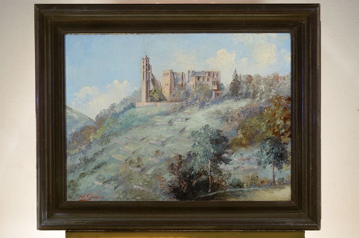 Detail k: H. Grimm, Pfälzer Maler, Mitte 20. Jh., Ansicht Kloster Limburg Bad Dürkheim, Öl/Platte signiert, ca. 53 x 73 cm