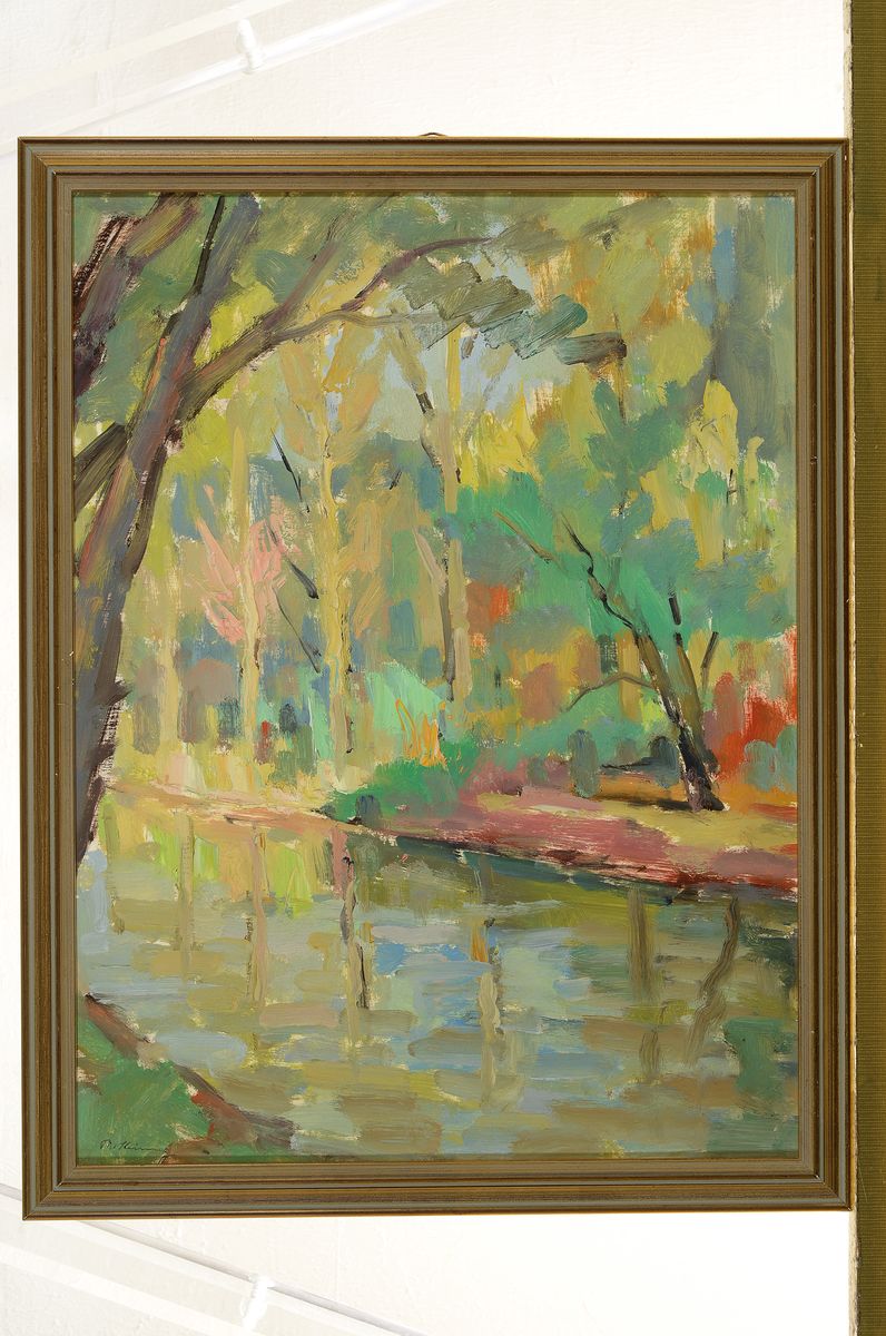 Detail k: Philippe Steinmetz, 1900-87, "Altrheinlandschaft, Öl/Malkarton, signiert, ca. 40 x 30 cm, Rahmen
