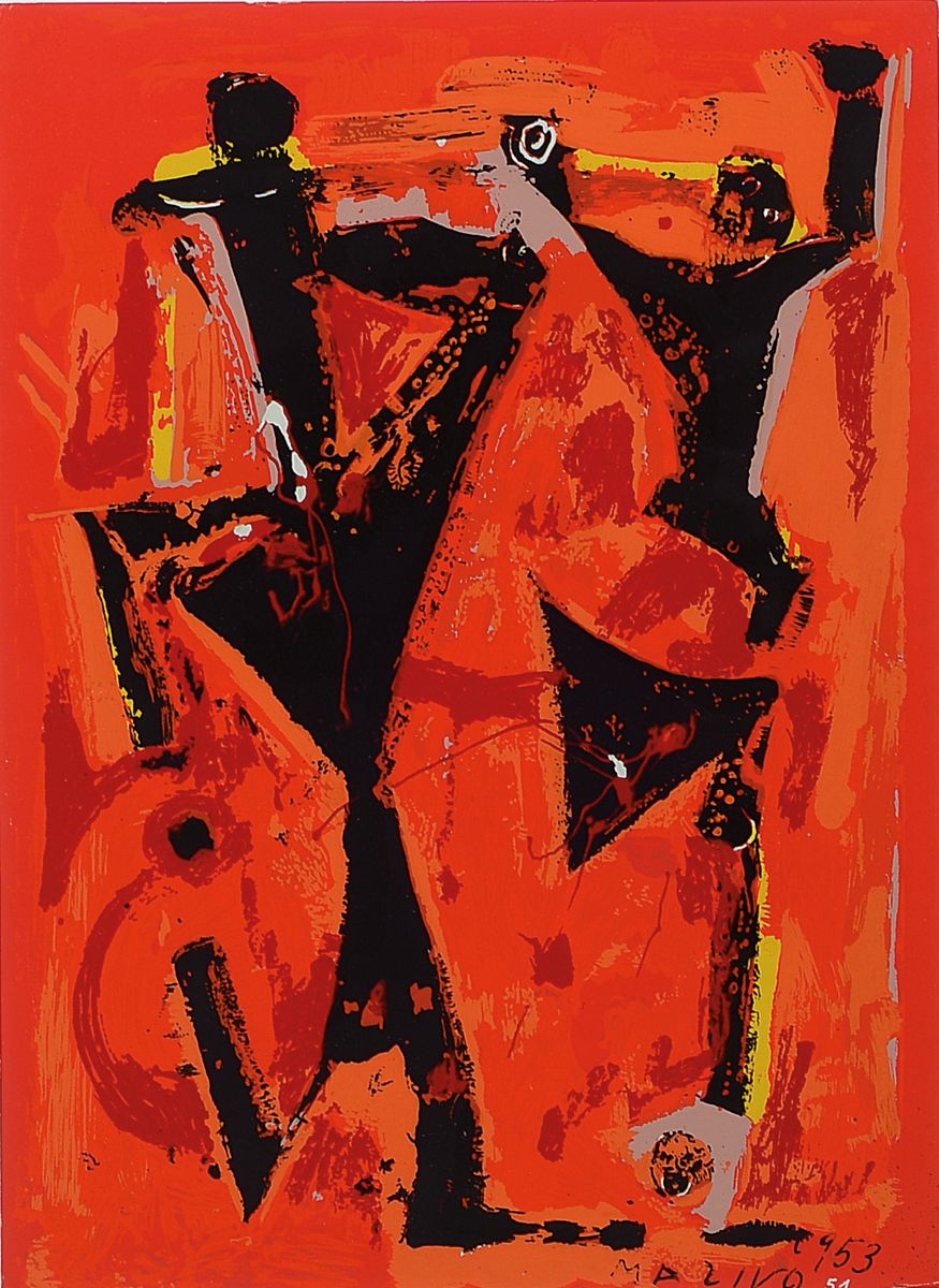 Marino Marini, abstrakte Komposition, Siebdruck, im Druck signiert, ca. 37.5 x 28 cm, unter Glas, Rahmen, ca. 98 x 71 cm, l. best.