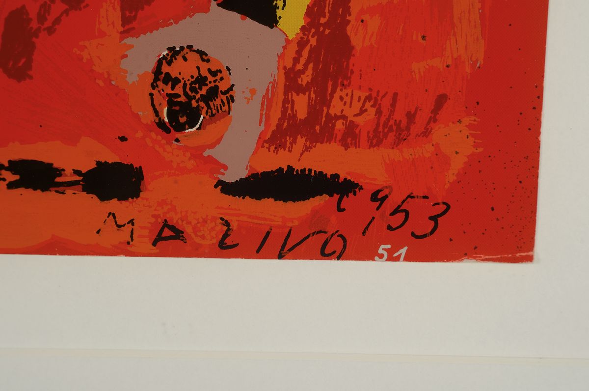 Detail e: Marino Marini, abstrakte Komposition, Siebdruck, im Druck signiert, ca. 37.5 x 28 cm, unter Glas, Rahmen, ca. 98 x 71 cm, l. best.